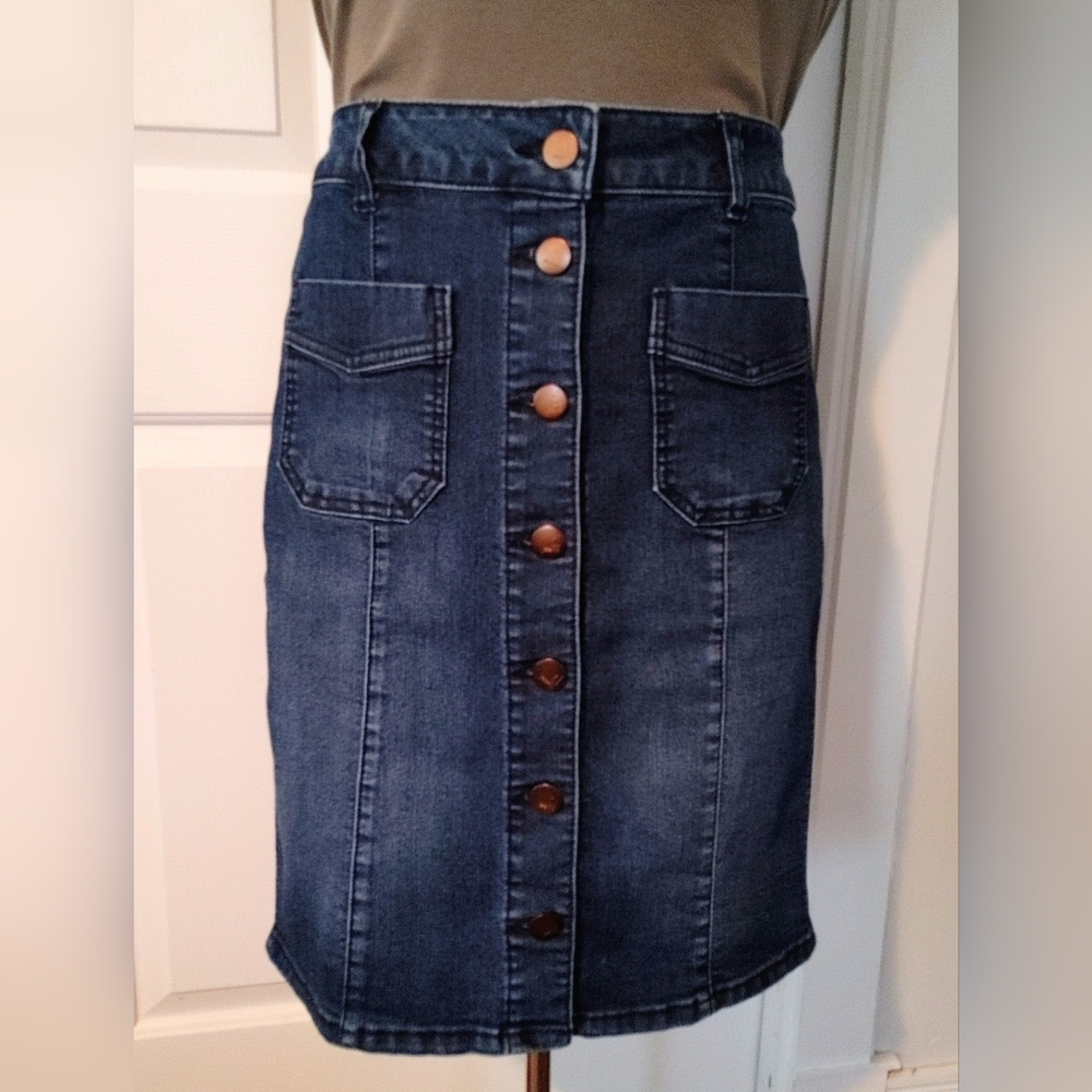 d. jeans Dark Blue Button-Down Pencil Skirt